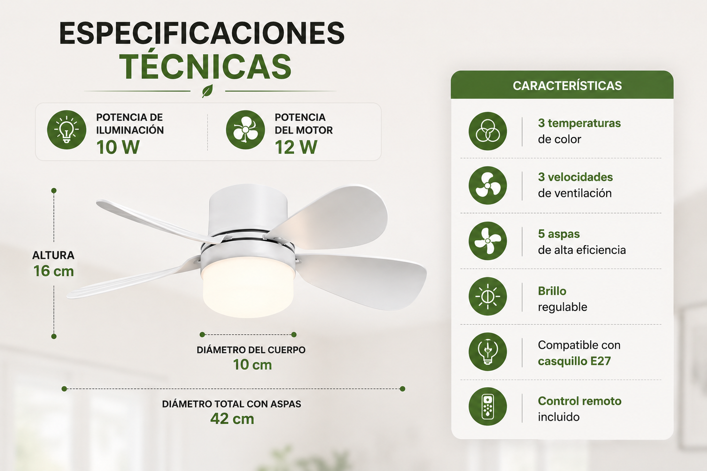 Ventilador Inteligente con Luz LED y Mando a Distancia