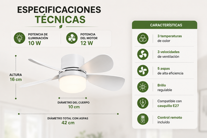Ventilador Inteligente con Luz LED y Mando a Distancia
